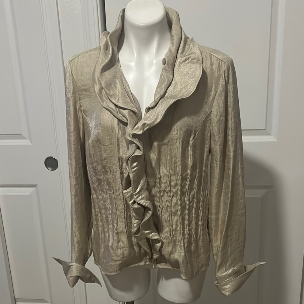 Samuel Dong Cream Ruffled Blazer